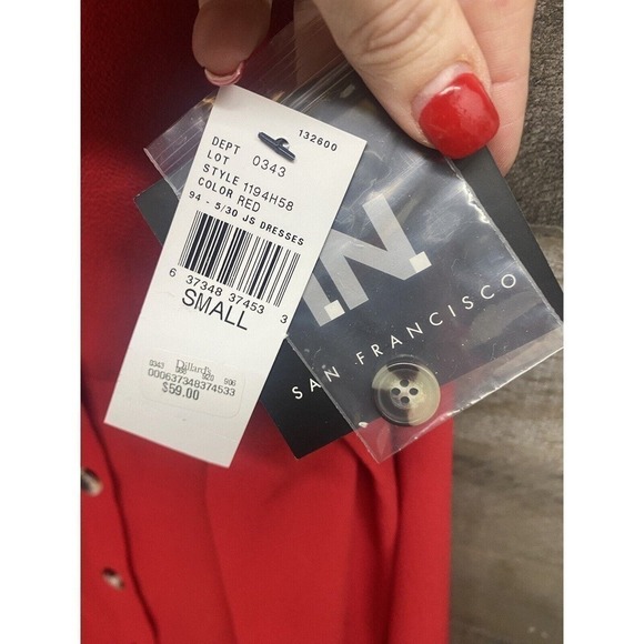NWT I.N. San Francisco Dress - Size Small - Red - Buttons - Tie in Front - Picture 2 of 7